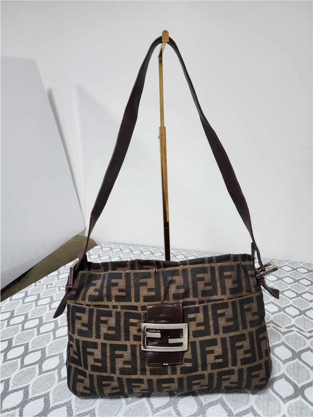 FENDI Vintage Zucca Baguette Shoulder Bag Brown